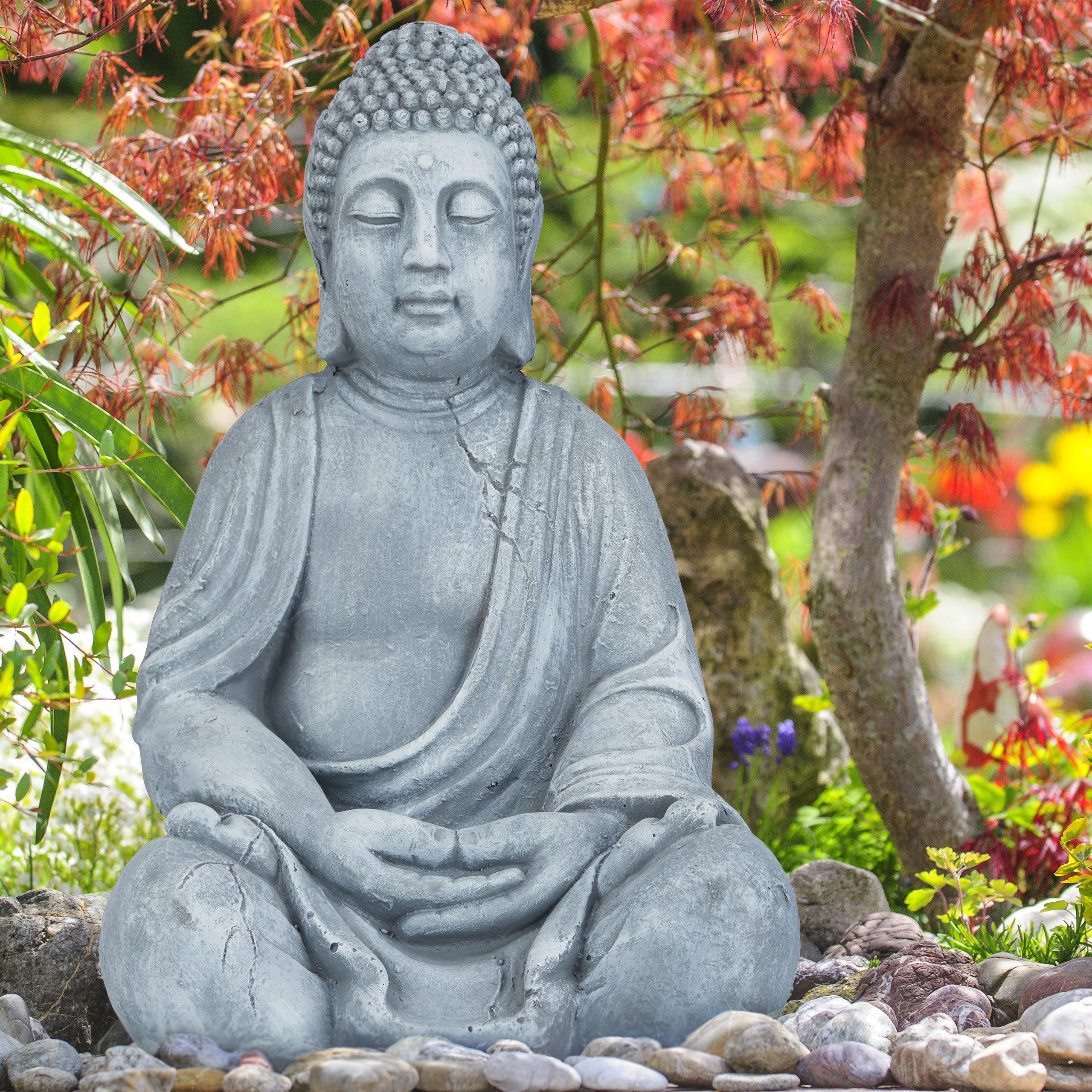 Relaxdays Statua Buddha Seduto In Ceramica – 17 Cm, Bianco, Resistente Al Gelo E Intemperie – Per Giardino, Balcone, Interni (Yoga E Meditazione)