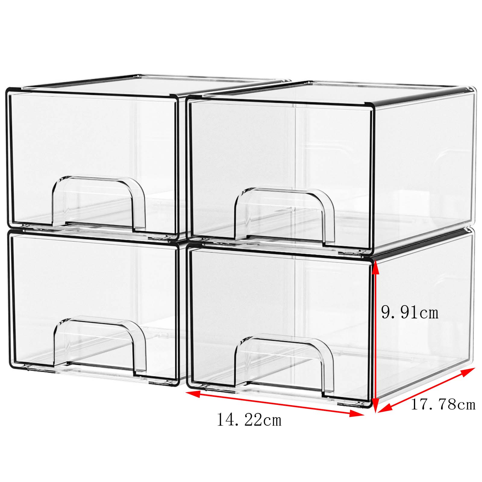 Acrylique transparent, lot de 4 tiroirs de rangement empilables, organiseurs de salle de bain, boîte de rangement pour maquillage et médicaments - 9