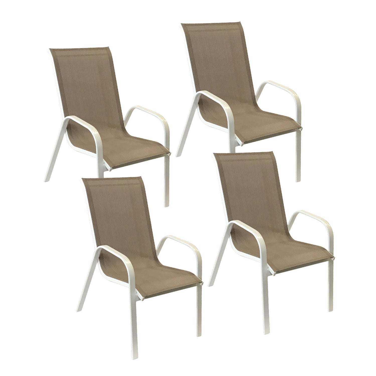 Zestaw 4 krzeseł MARBELLA taupe textilene - białe aluminium