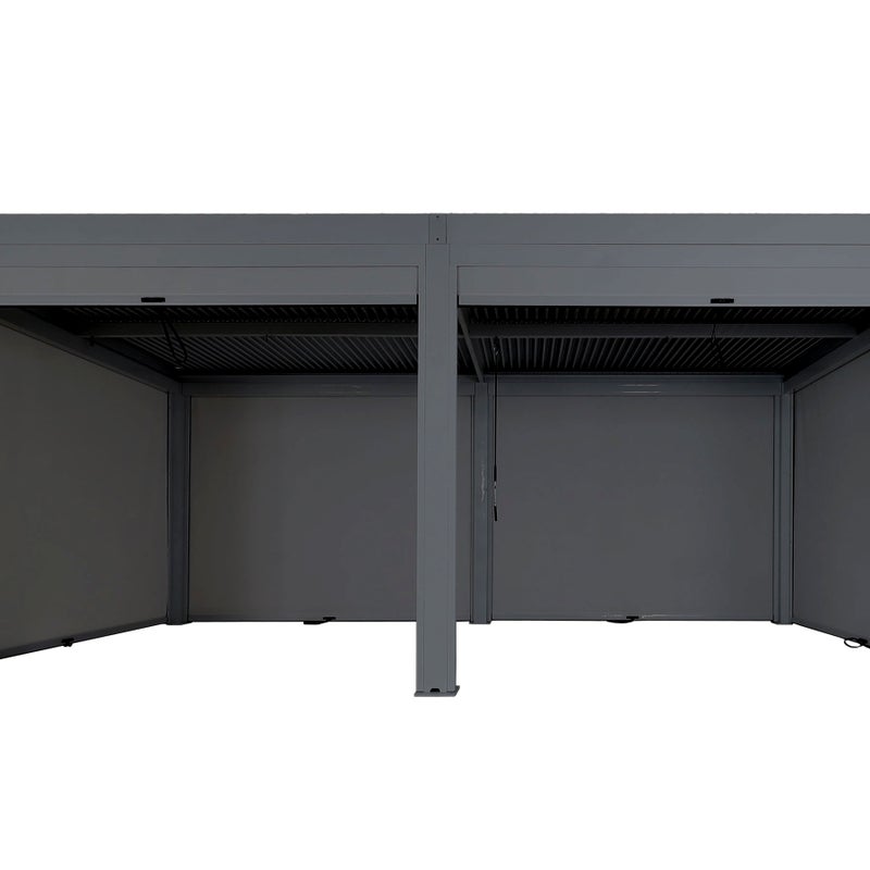 Pergola HWC-L46 z 6 ściankami bocznymi, pawilon ogrodowy Pawilon lamelowy Roleta, rama aluminiowa 11 cm, odporny na burzę 3x6 m ~ antracytowy