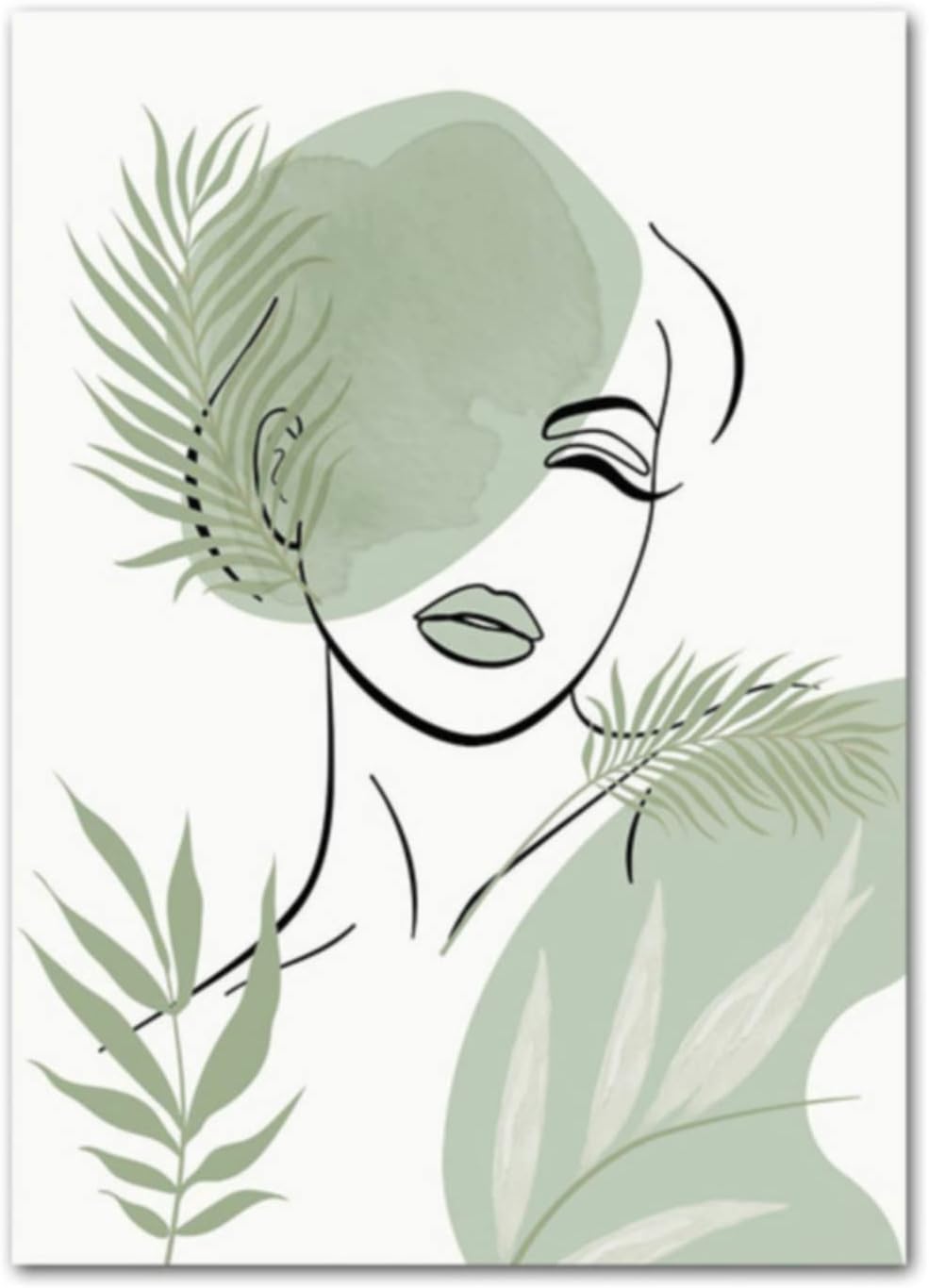 Lot de 3 posters de qualité supérieure - Motif feuilles vertes abstraites - Peinture sur toile - Impression murale Sans cadre - 40 x 50 - 5