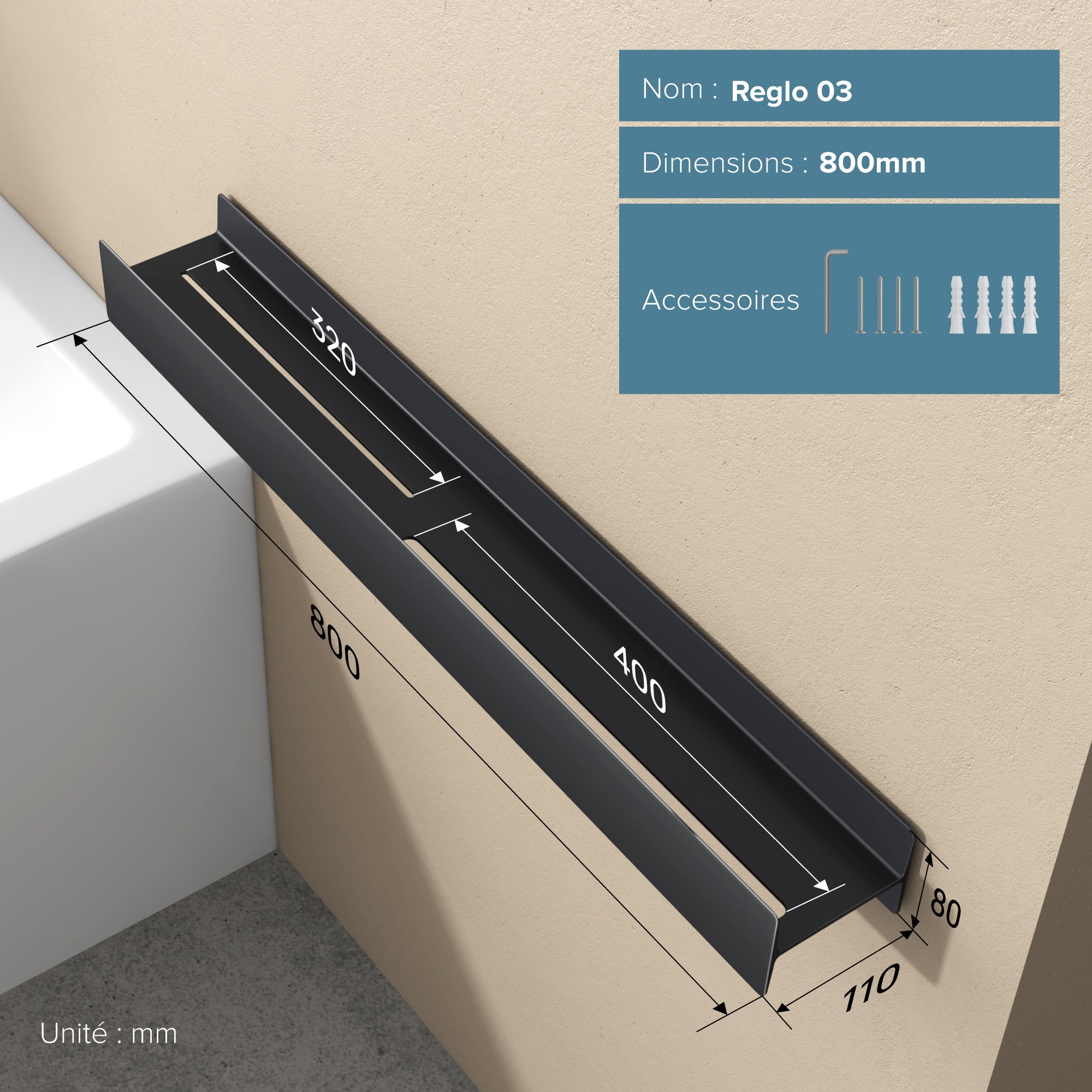 doporro Serviteur de Douche Mural Amovible avec Porte-Serviettes Étagère Douche Noir Mat Organisateur de Toilettes pour Salle de Bain Reglo-03 - 8