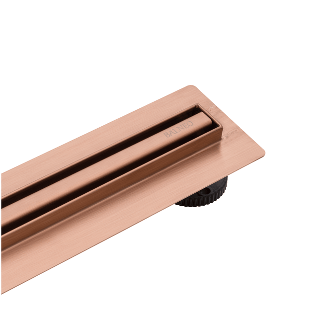 BALNEO - Canal de chuveiro 60 cm - Canal de chuveiro 60 cm estreito com sifão Slim&Low Proline - Canal linear em aço inoxidável AISI 304 Cobre