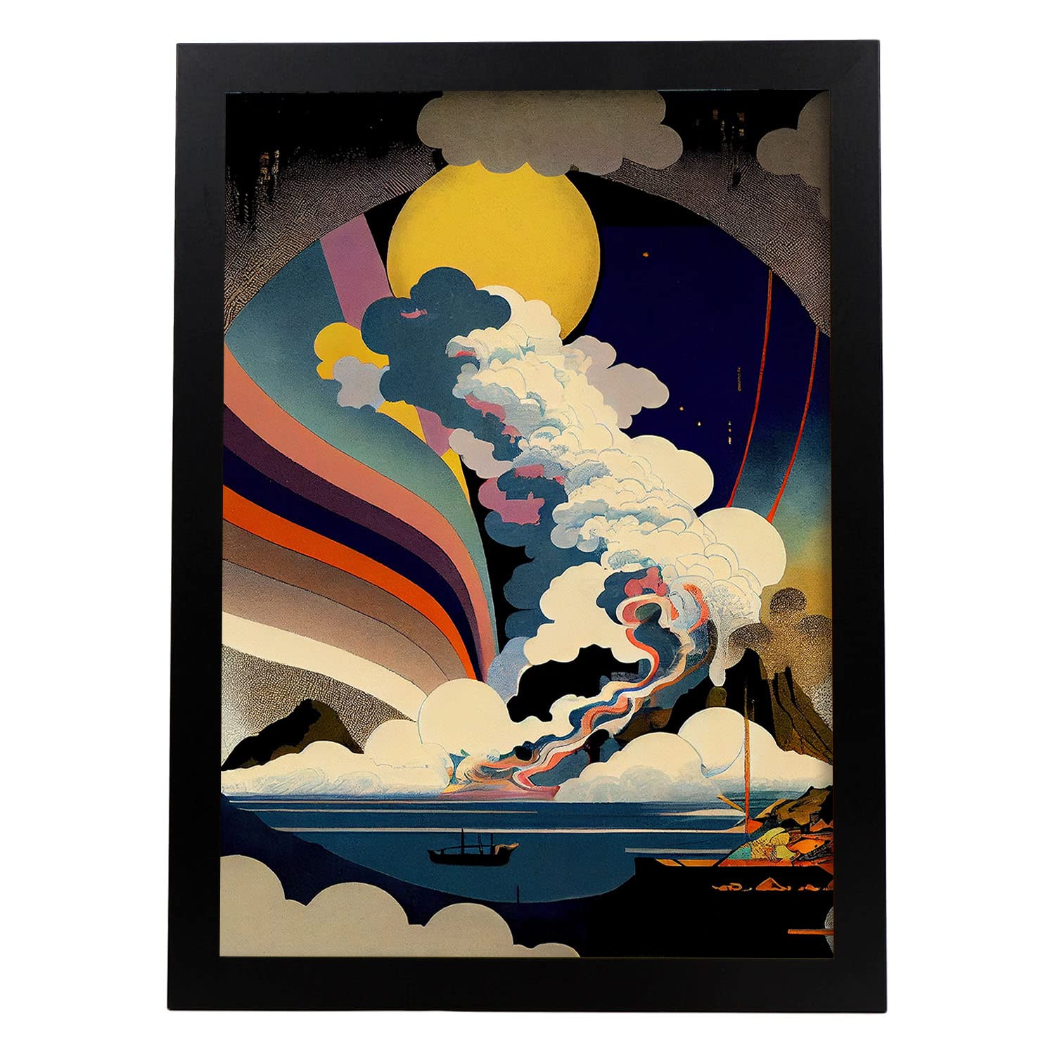 Nacnic poster a la luna en el estilo de arte japonés ukiyo paisajes abstractos y surrealistas en ilustraciones de arte oriental a3 marco negro