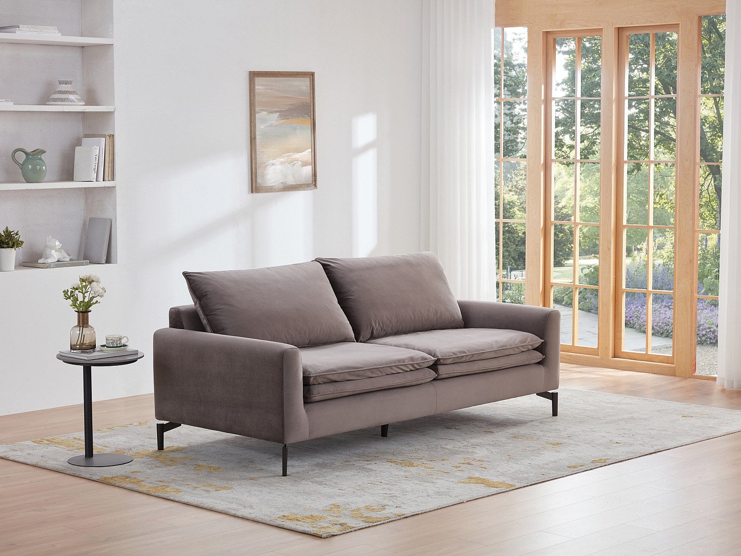 Kanapa 3-osobowa z weluru w kolorze taupe – ISENA