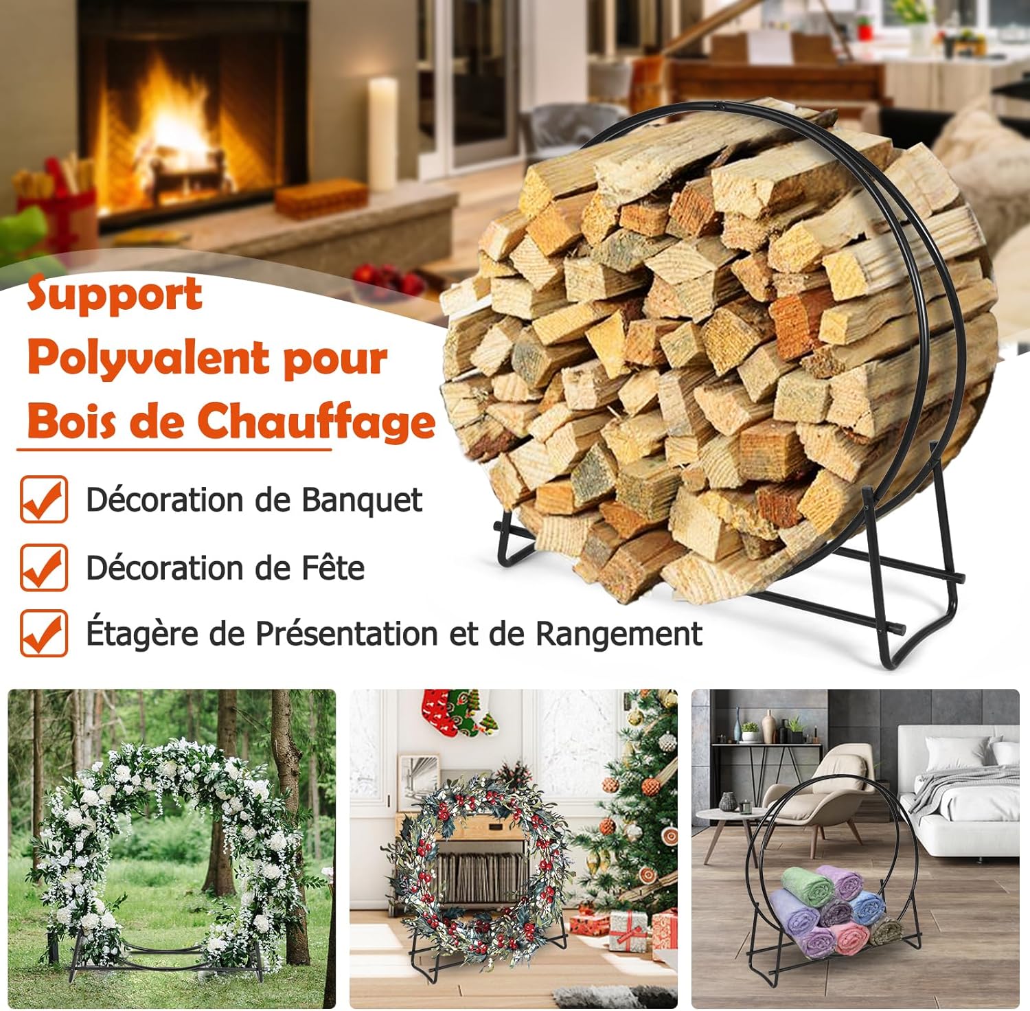 Portalegna da Interno ed Esterno, Porta Legna per Camino in Acciaio Resistente, Portalegna da Ardere per Caminetto e Braciere, Portata 200 kg - 5