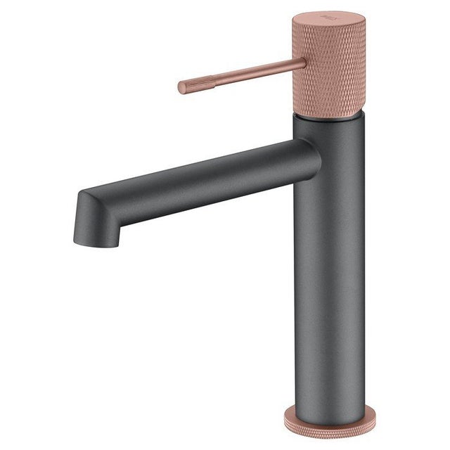 Misturador de lavatório monocomando em latão preto e ouro rosa, design minimalista, cartucho cerâmico Ø26 mm, IMEX