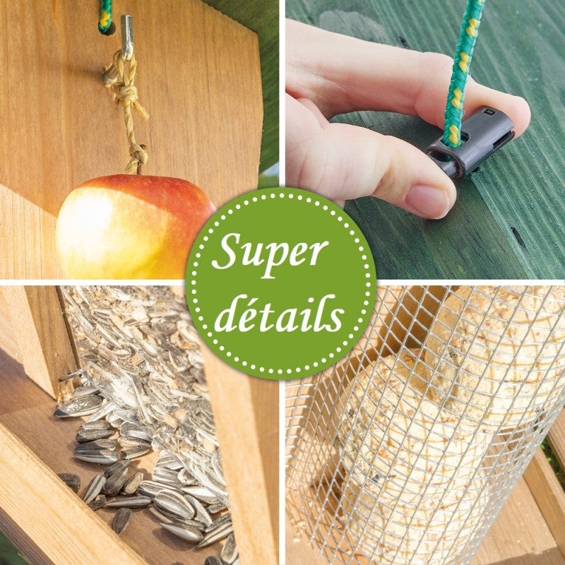 Mangeoire oiseaux extérieur à suspendre pour oiseaux sauvages pour jardin balcon Distributeur de graines «325 Cabane marron-vert» - 4