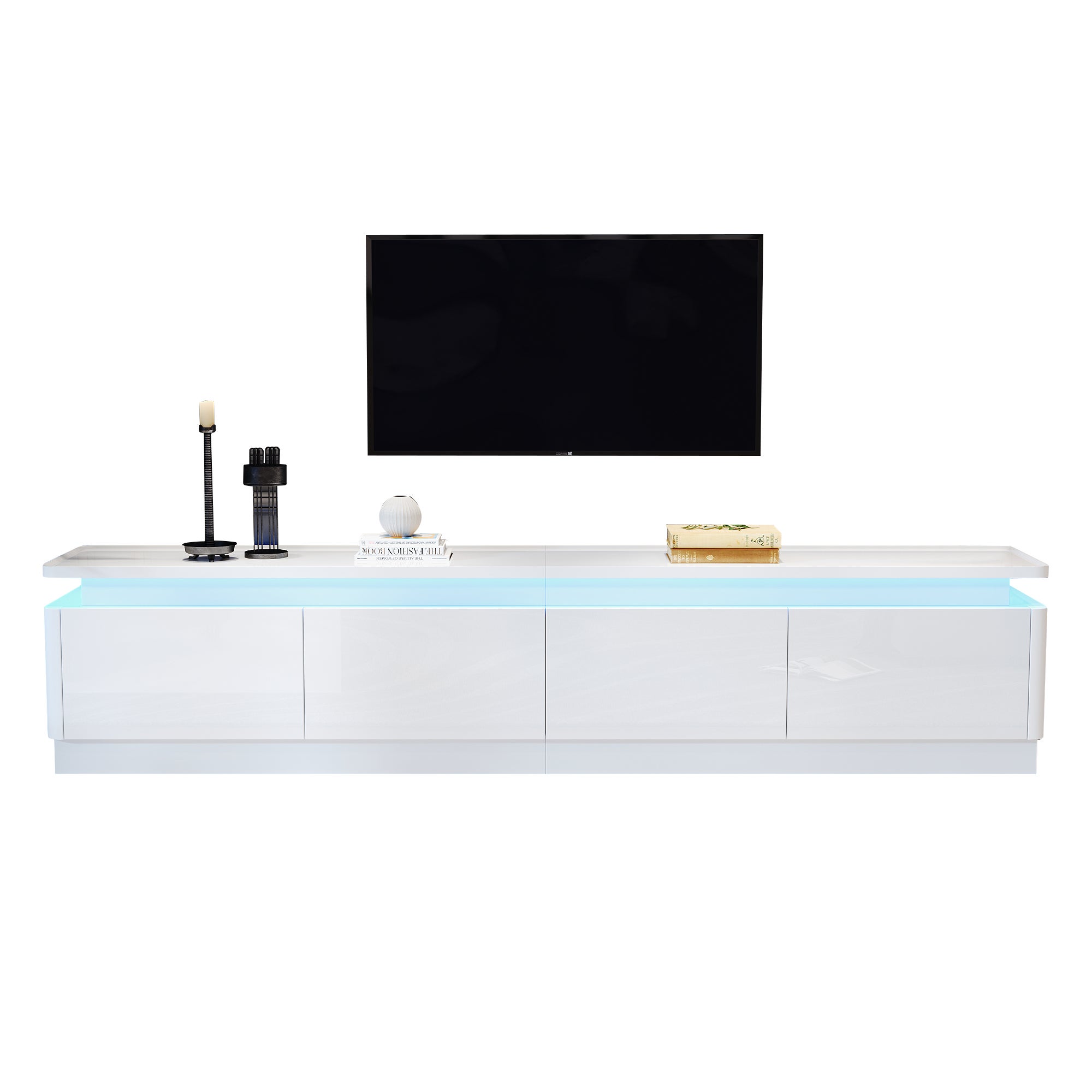 Stolik pod TV 180x34x40cm - z 4 szufladami - z oświetleniem LED - wykończenie błyszczące - kolor biały - 8