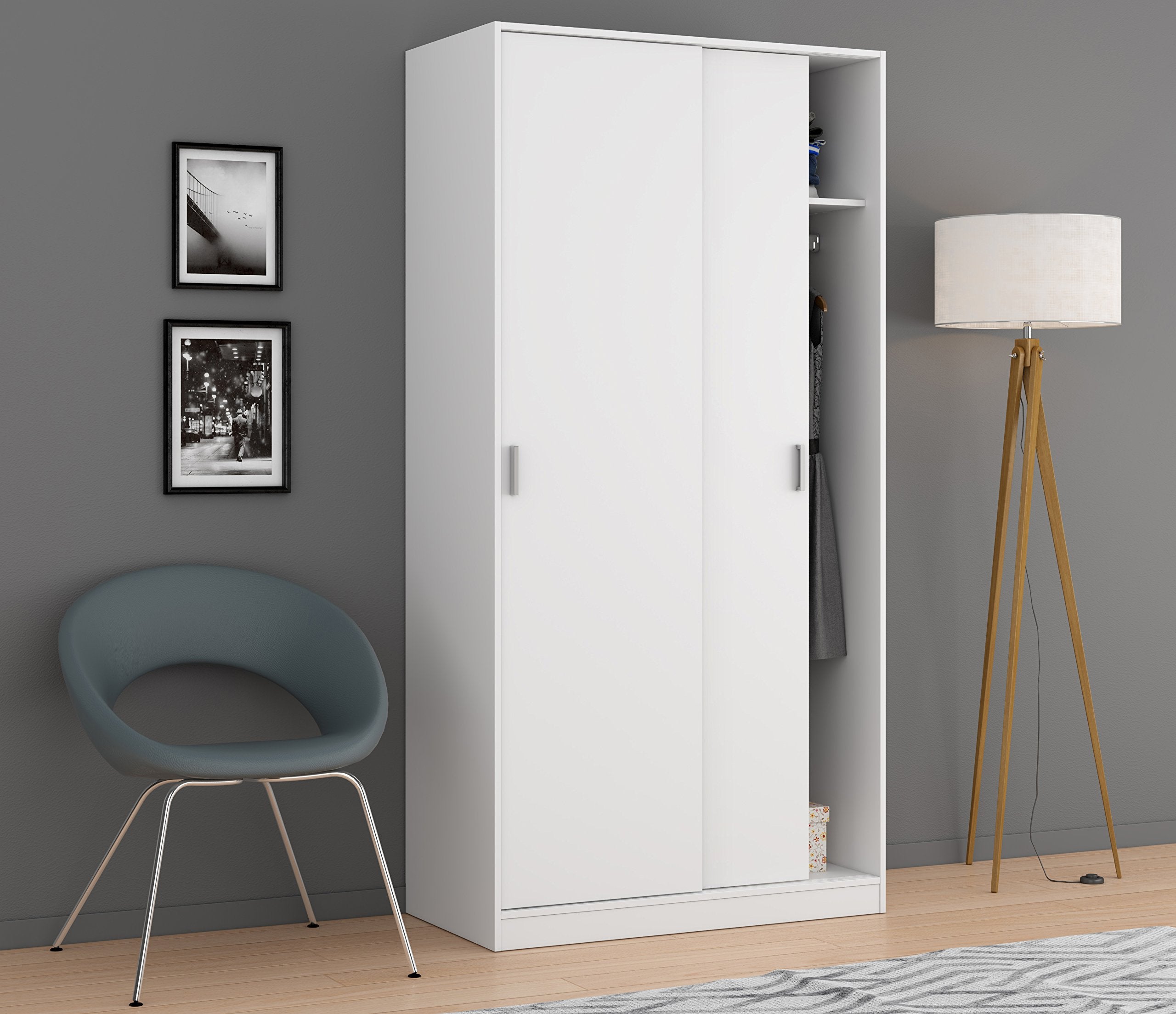 Armoire ENZO 2 portes coulissantes L100 x H200cm - Blanc - 9