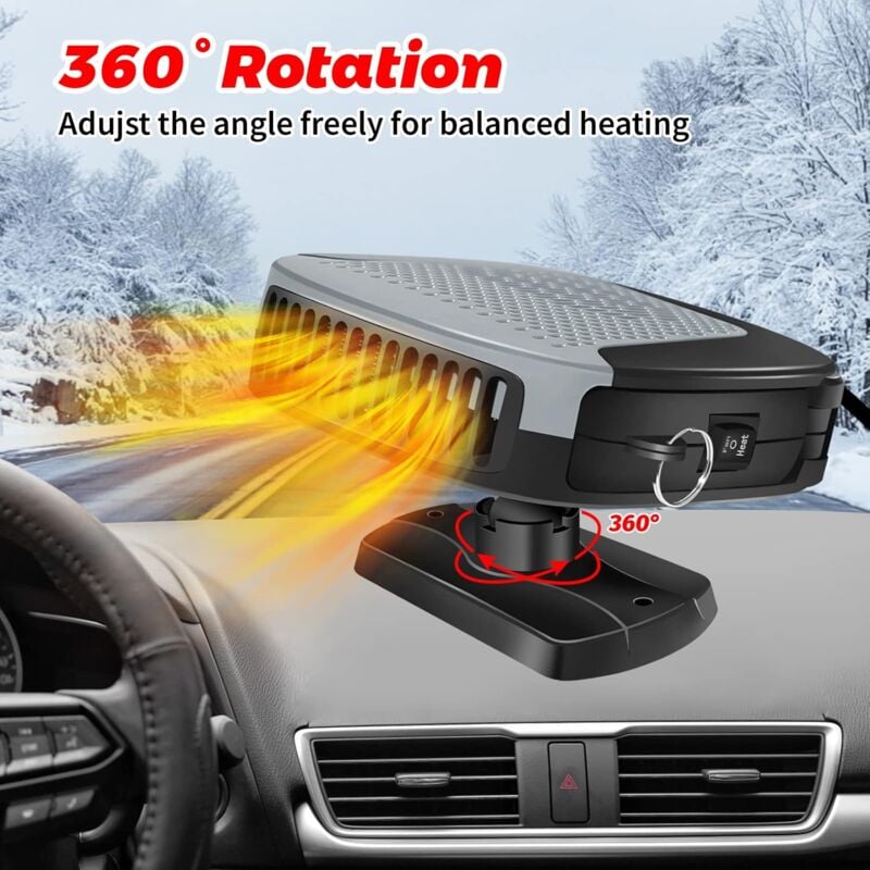 Chauffage de Voiture 12V 150W, Portable Ventilateur Dégivrage et Désembuage Voiture avec pivotant à 360° pour Chauffage et câble Allume Cigare de1,5 m - 4