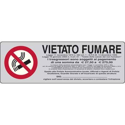 Targa: VIETATO FUMARE con normativa art. E3555