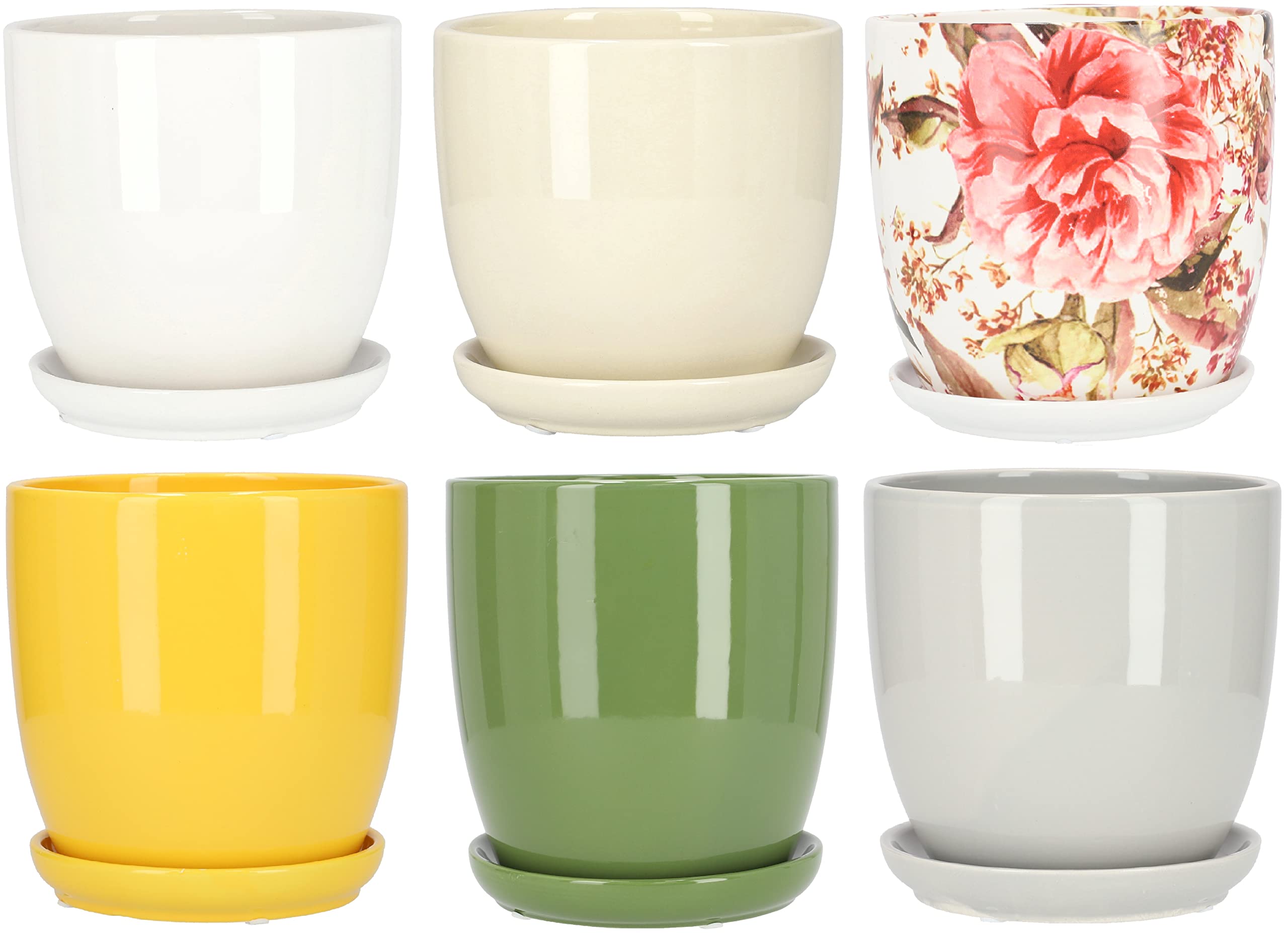 Lot de 2 Pots de Fleurs, en Céramique, pour Fleurs, Plantes, Diamètre : 20 cm, avec Bac d'Égouttement, Blanc - KOTARBAU - 7