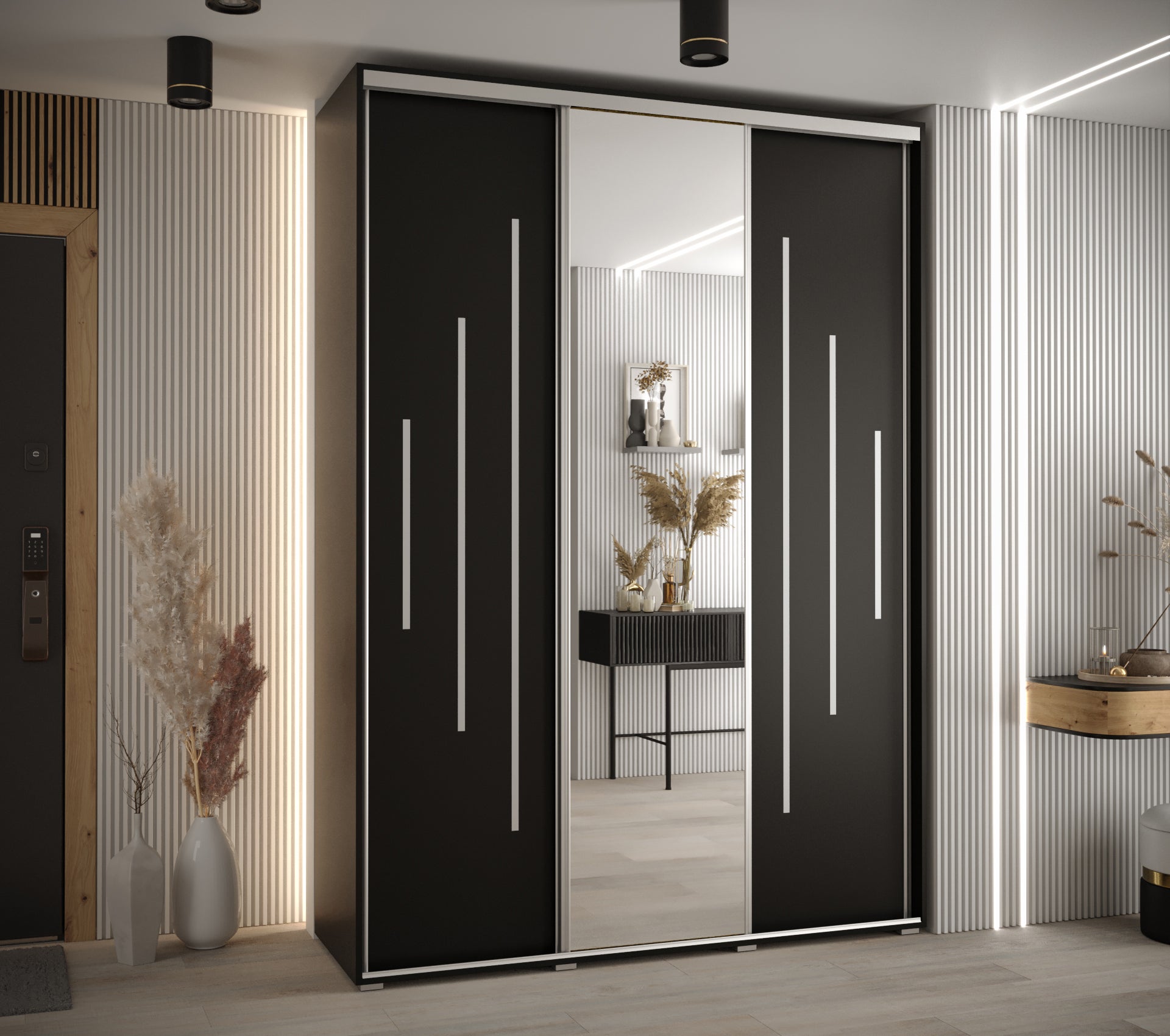 Szafa przesuwna z lustrem wysoka Davos 13 170 x 60 x 235,2 cm czarny + czarny + u. srebrny - Abiks Meble - 2