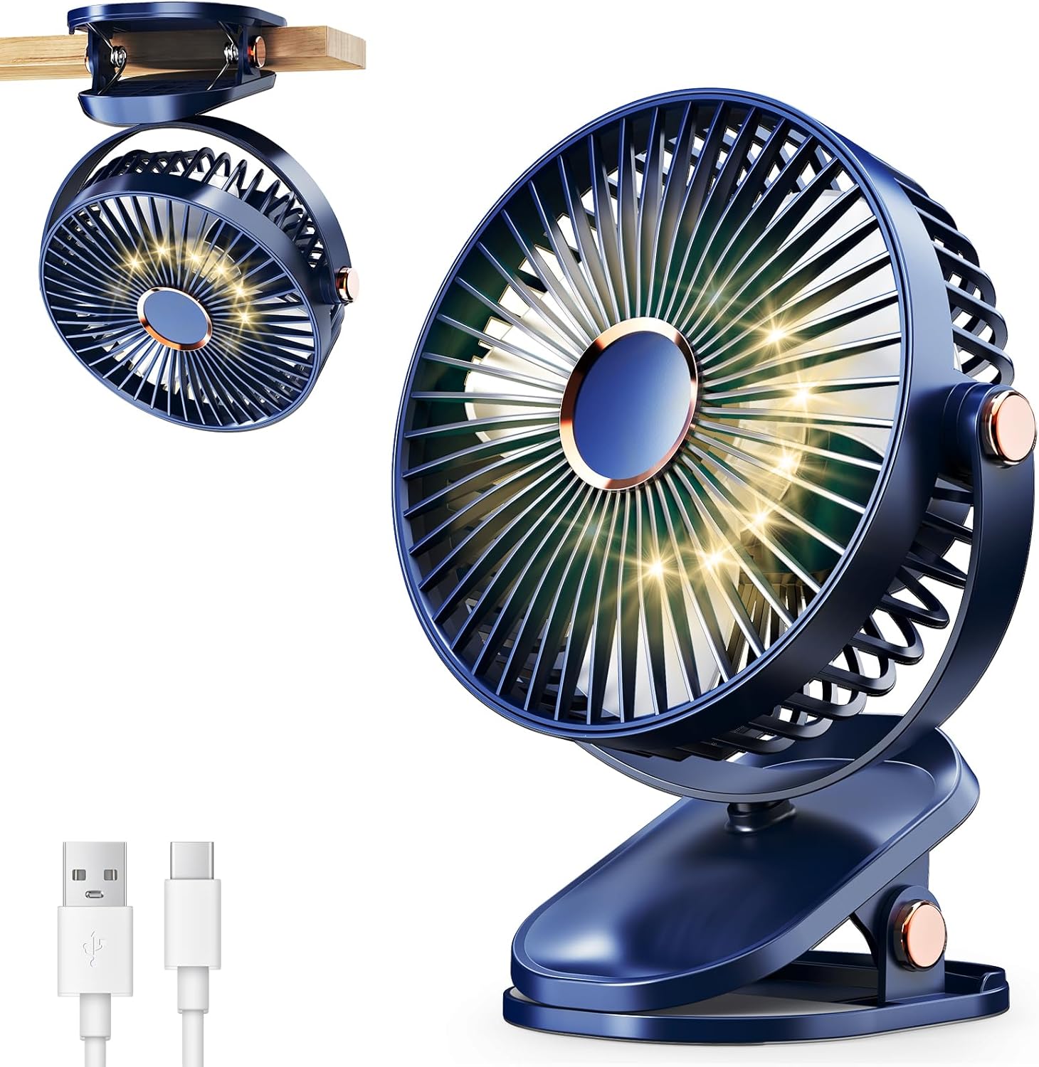 LETSCOL Mini Ventilatore Portatile Pieghevole 2-in-1 Con Power Bank 1500 MAh - Tascabile, Ricaricabile USB, 2 Velocità, Lama Morbida A Sicurezza - Blu, Per Casa, Ufficio, Viaggi E Outdoor