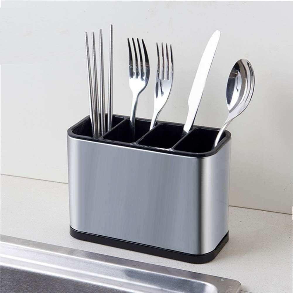 Égouttoir à couverts en acier inoxydable, argenté, rangement de table de cuisine avec 4 compartiments et plateau anti-goutte antidérapant - 7