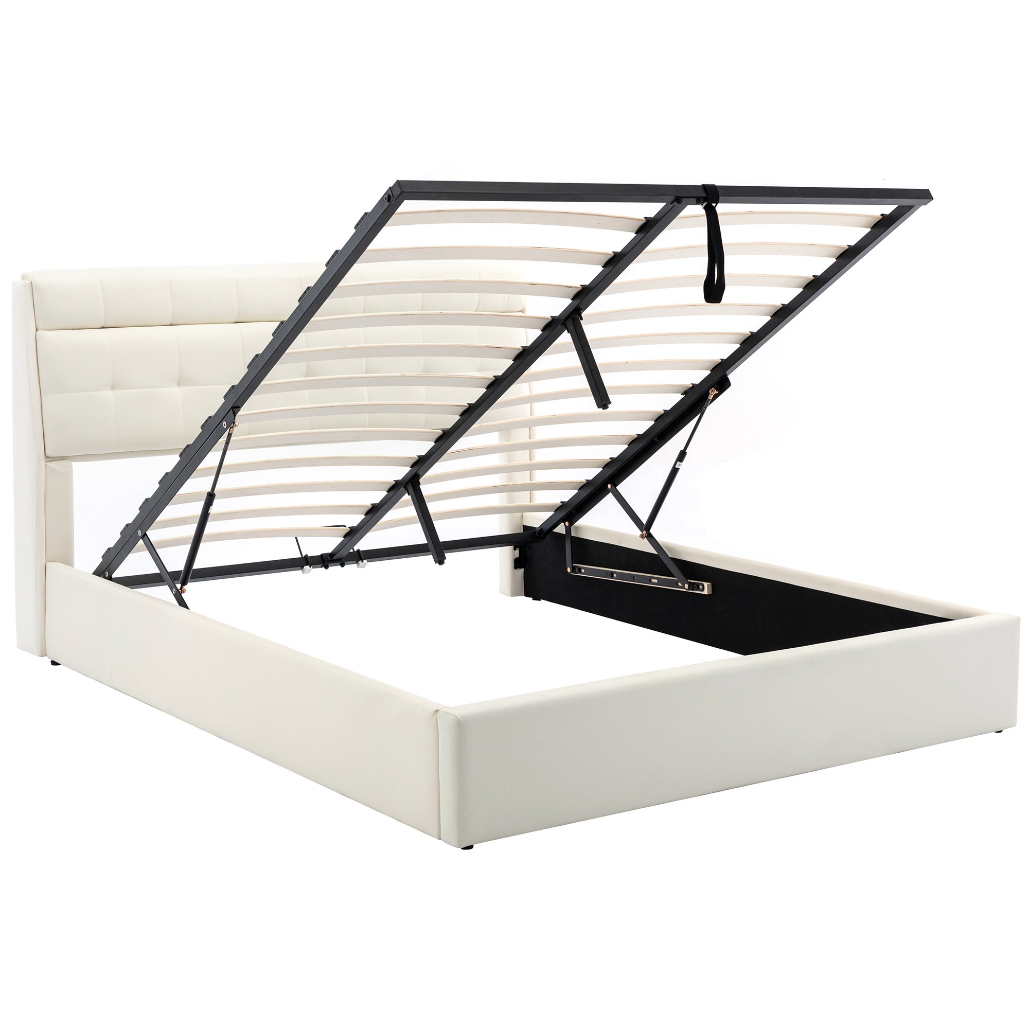 Cama con almacenaje de piel sintética de 140x200 cm - con cabecero con almacenaje - Blanco - 4