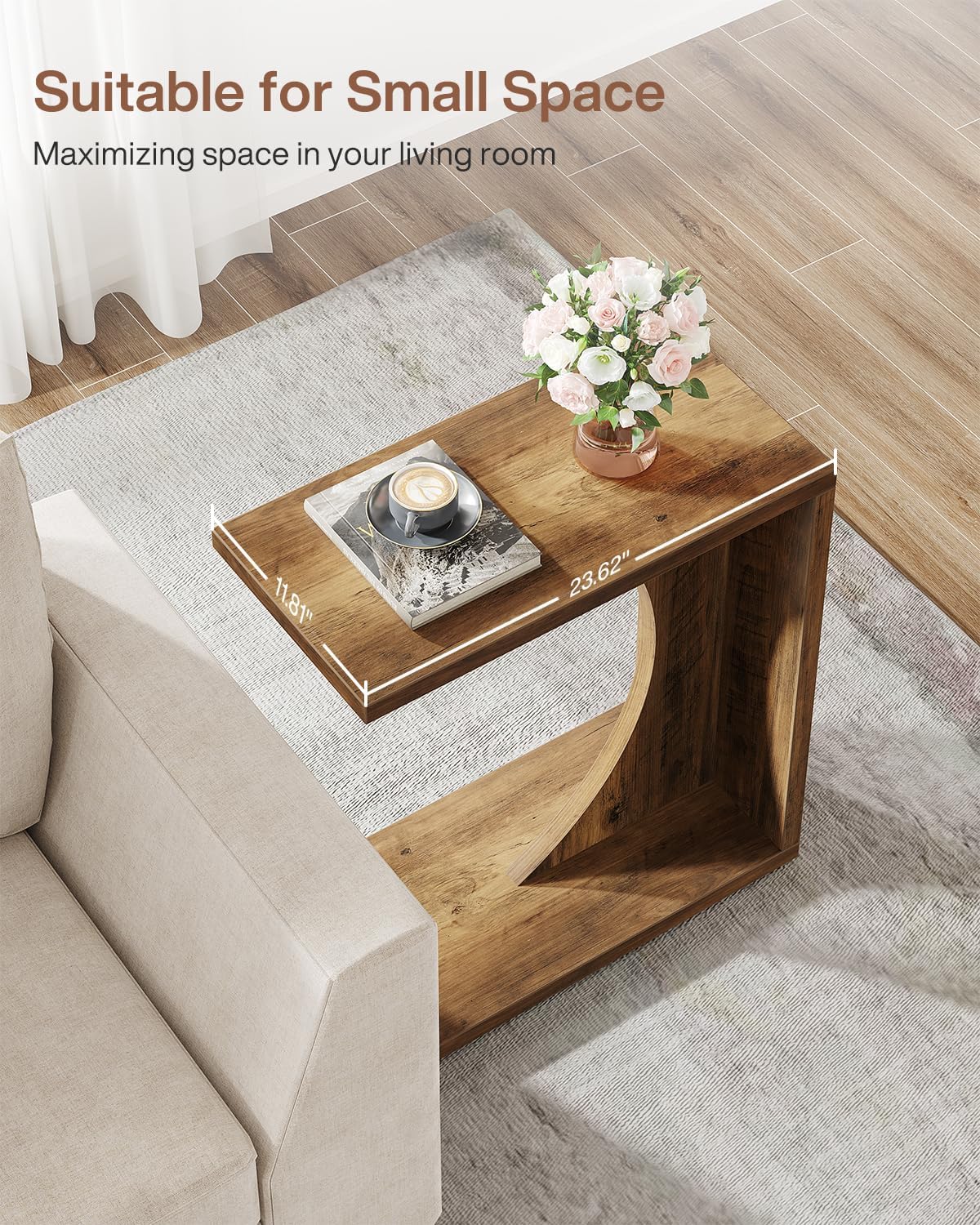 Tribesigns Table d'Appoint en Forme de C pour Canapé, Table de Chevet Design, Style Rustique Brun - 7