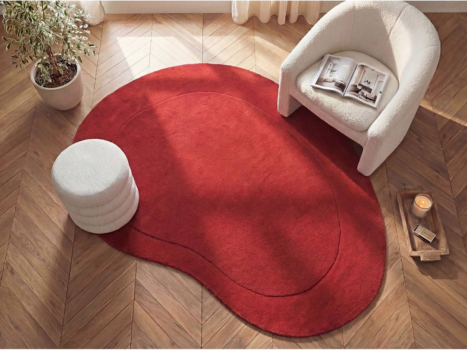 Dywan 100% wełna, organiczny, tuftowany ręcznie - Wiśniowo-czerwony – 160 x 220 cm – wiśniowo-czerwony – 2200 g/m² – ORUNI
