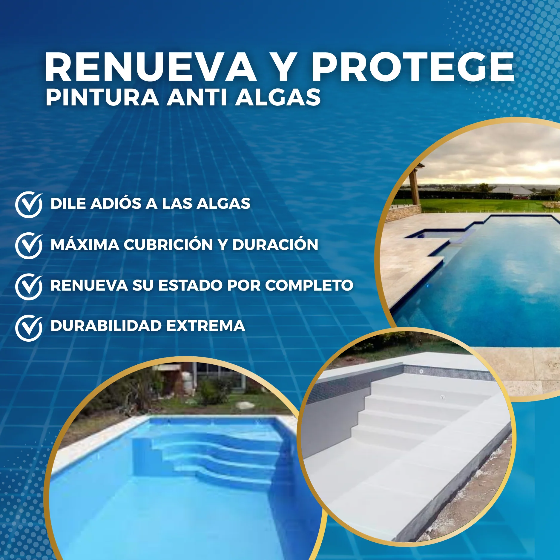 [Bleu 5KG] Peinture pour piscines à l’eau bleue avec anti-algues. Spéciale béton et ciment. Haute adhérence et séchage rapide - 3