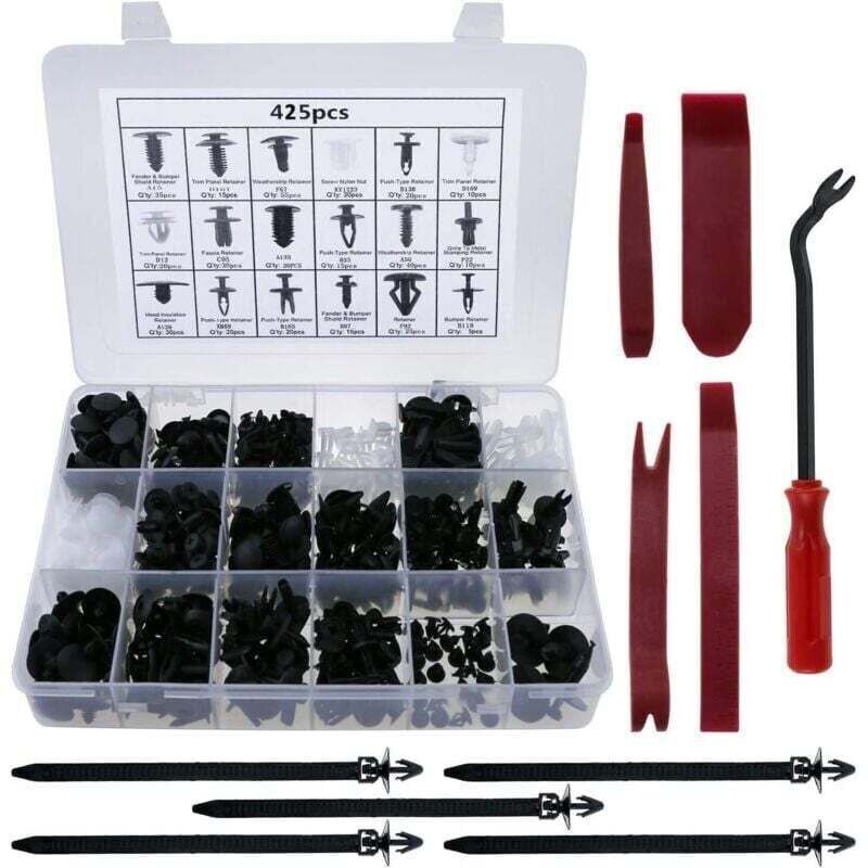 425 de bucăți de cleme universale pentru nituri din plastic din nailon negru, nituri universale pentru fixare a protecției mașinii