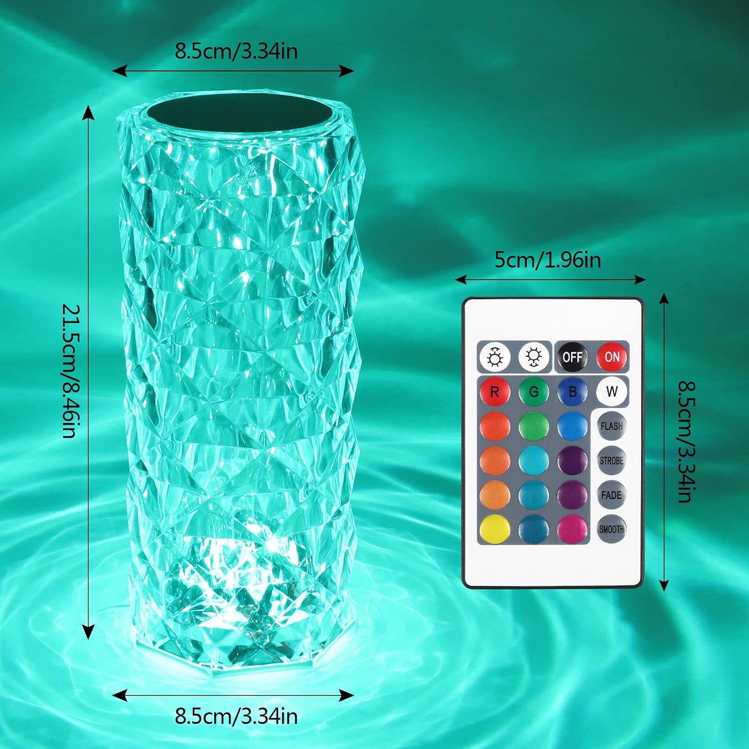 Lampa stołowa Crystal - Lampa stołowa Diamond LED z 16 kolorami - Akumulatorowe światło otoczenia - Sterowanie dotykowe i pilot zdalnego sterowania - 4