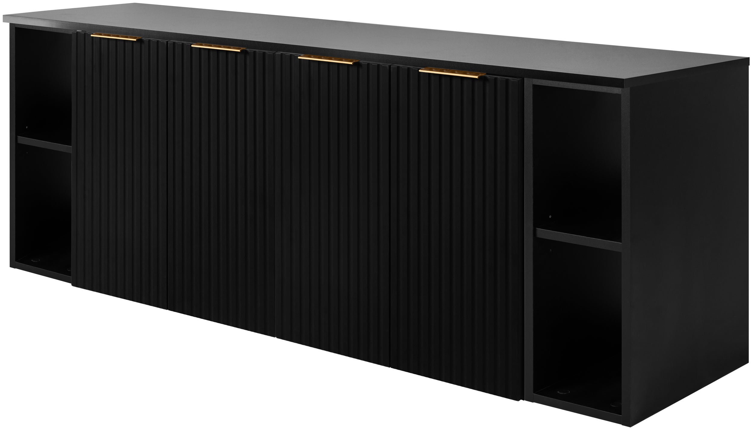 Zestaw łazienkowy FLOW 160 cm czarny z regałami ryflowany front