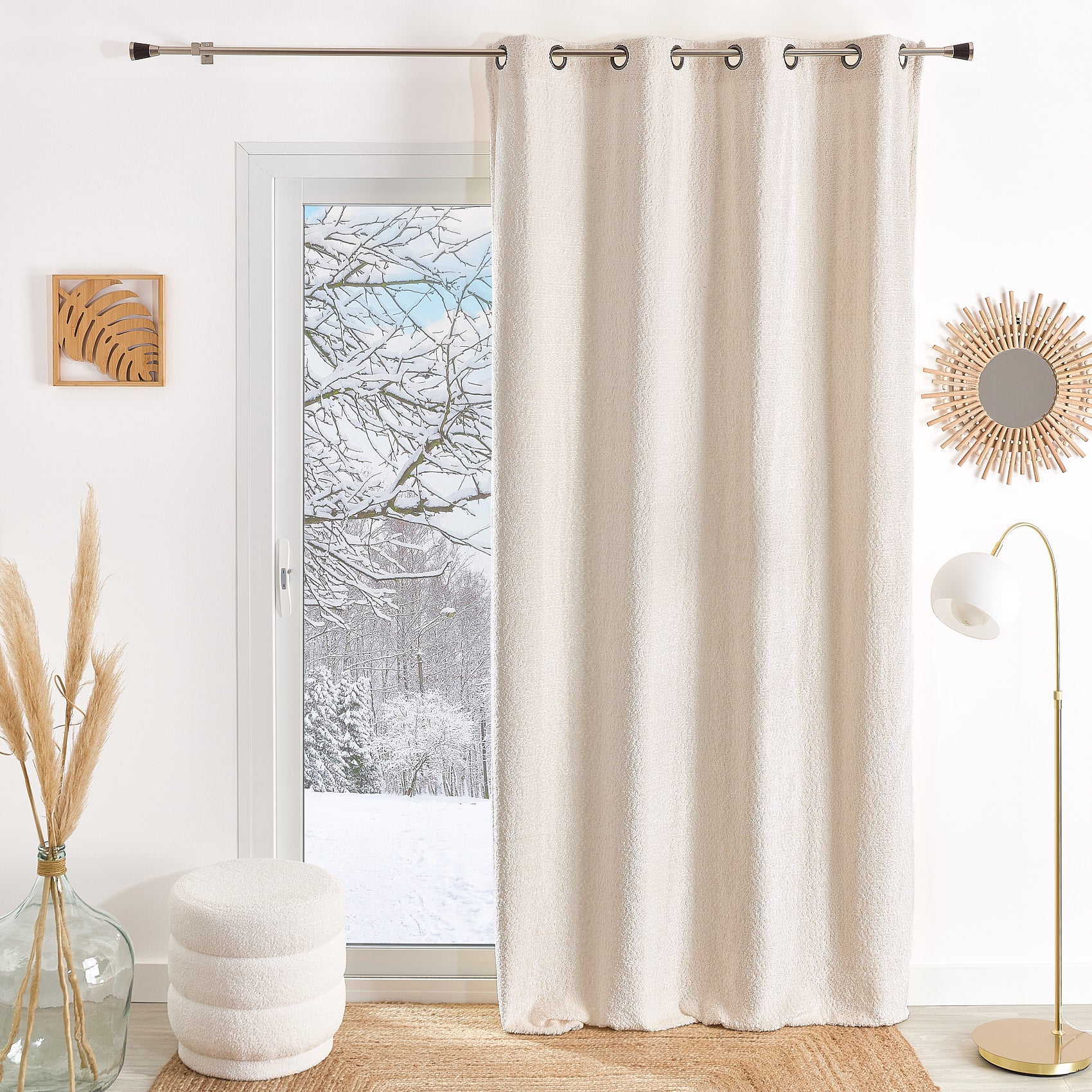 Rideau En Coton Couleur Lin Et Blanc À Motifs Floraux 140x250 - Ange