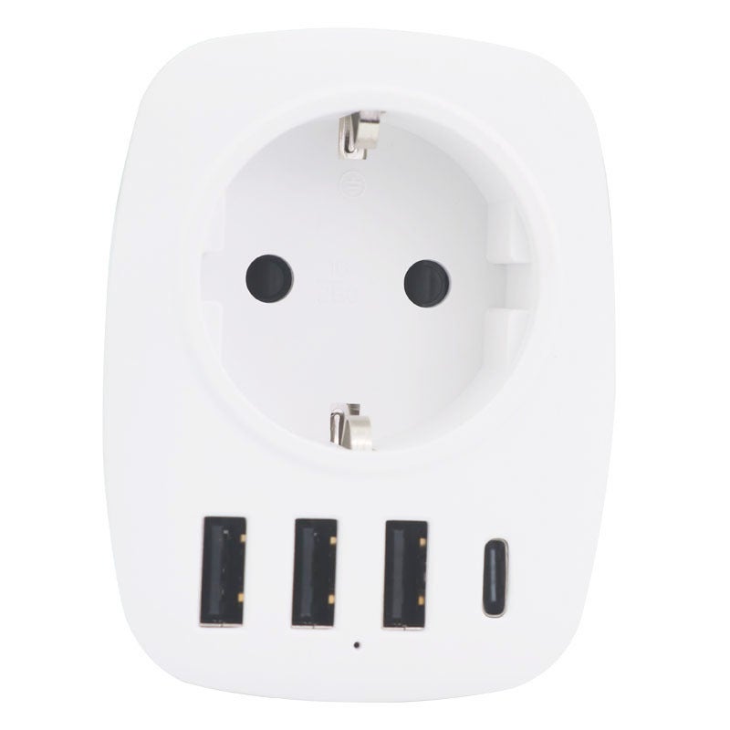 Adapter podróżny z wtyczką brytyjską (Wielka Brytania, Anglia, Francja) i 3 portami USB oraz 1 portem USB-C, kompatybilny z wtyczkami francuskimi (