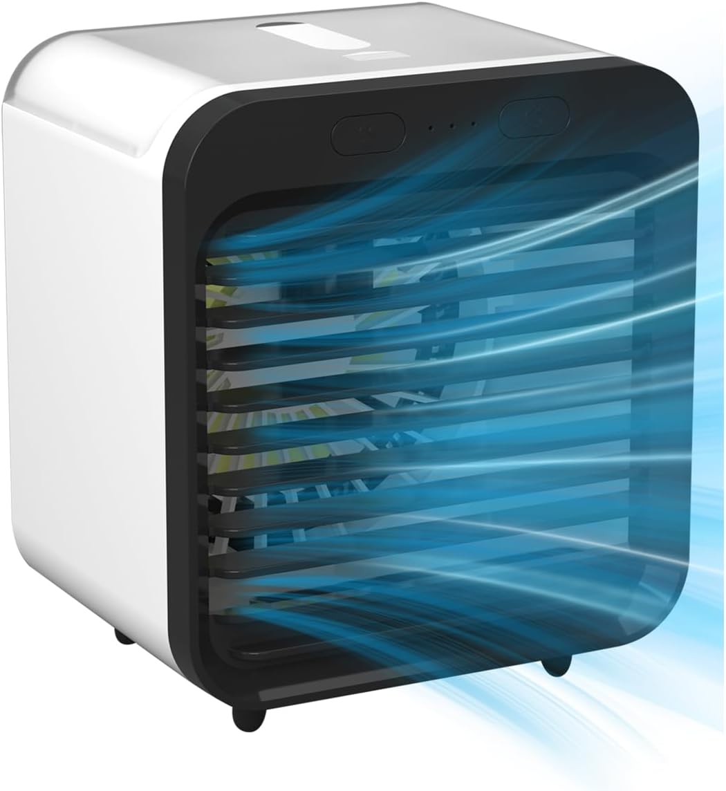 Przenośna bezprzewodowa klimatyzacja, 3 tryby i prędkości, ze zbiornikiem na wodę o pojemności 200 ml, dla zwierząt (czarno-biała)