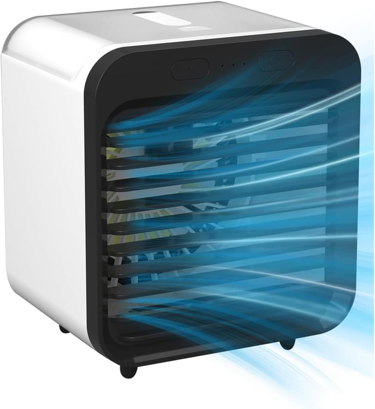 Przenośna bezprzewodowa klimatyzacja, 3 tryby i prędkości, ze zbiornikiem na wodę o pojemności 200 ml, dla zwierząt (czarno-biała)