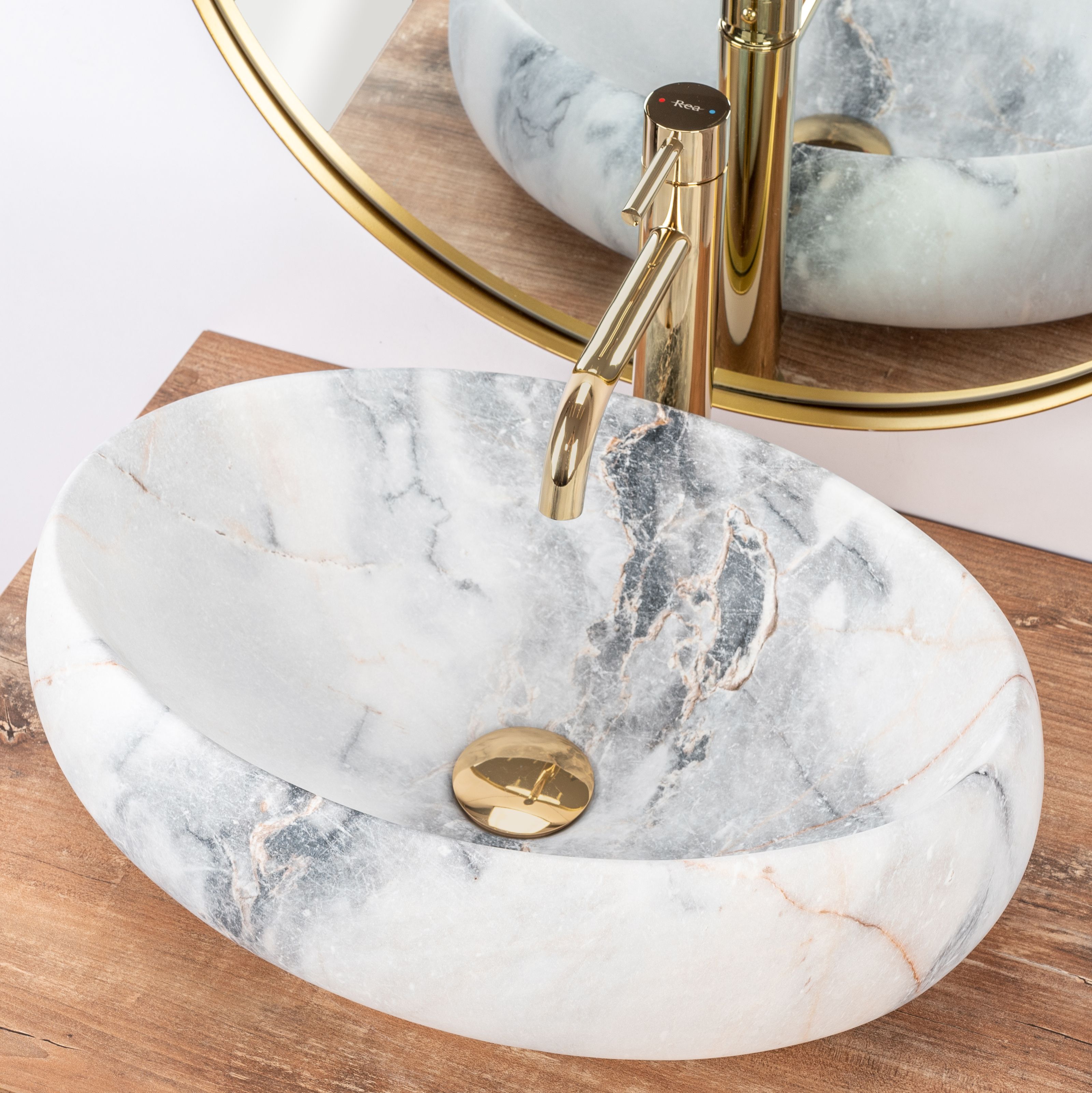 LAVABO DA APPOGGIO REA LINDA GRANIT WHITE 48,5X34X14,5CM - 2