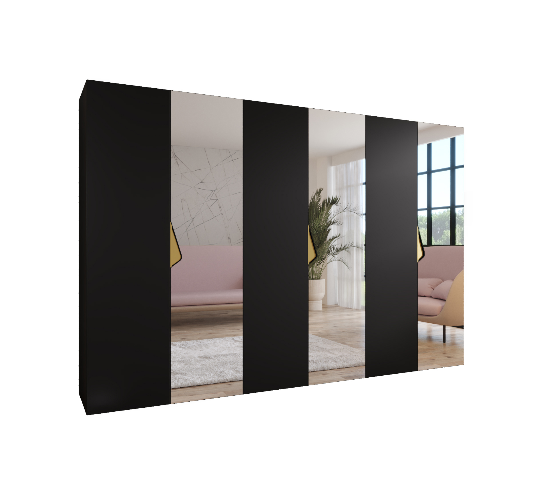 Szafa uchylna otwierana Sandi 2 300 (100x3) x 52 x 202 cm czarny + u. Złoty Abiks Meble