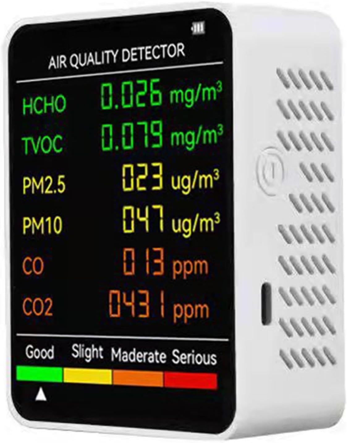 6 w 1 wielofunkcyjny monitor jakości powietrza, detektor dwutlenku węgla, z pomiarem temperatury i wilgotności, HCHO, TVOC, PM2,5 (biały)