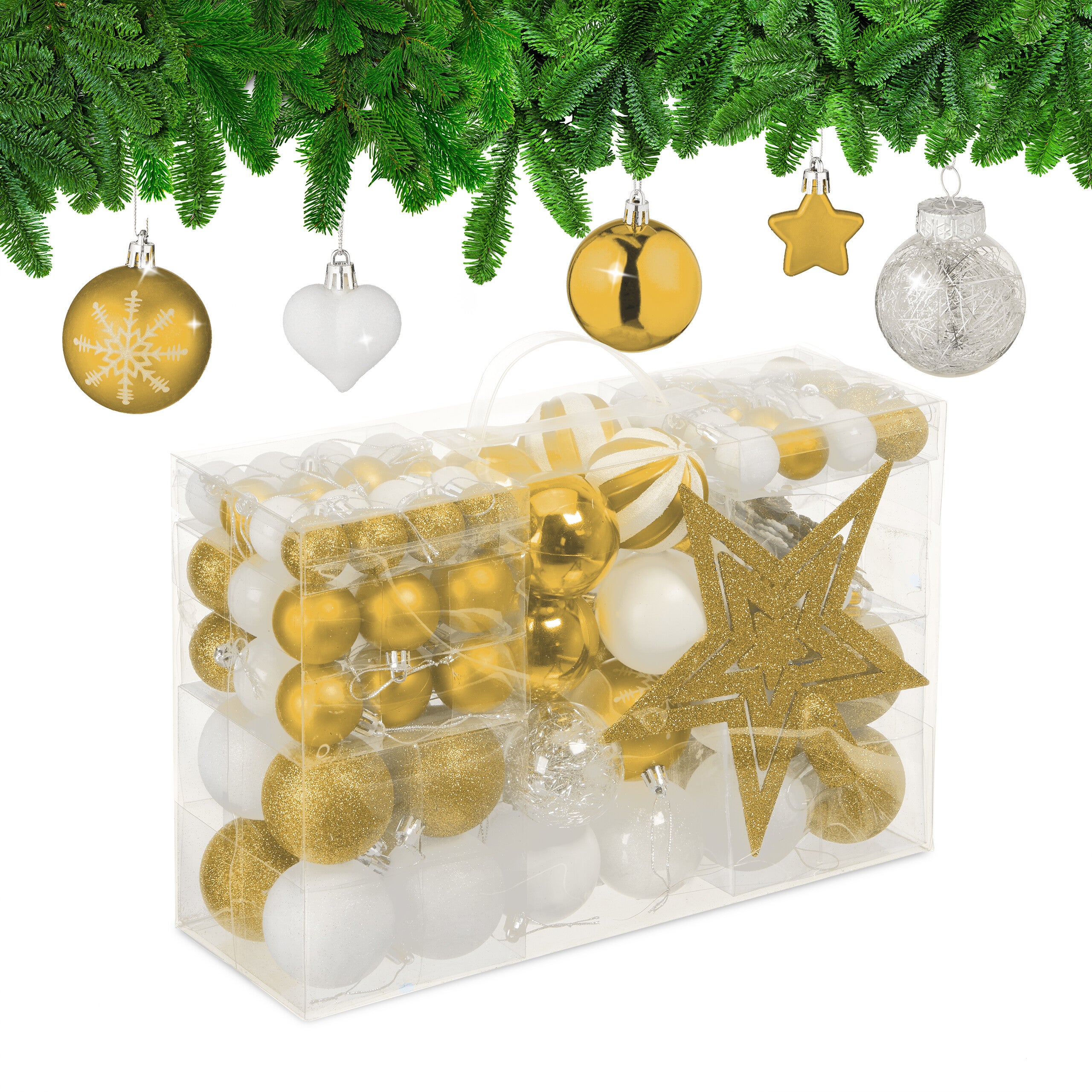 Super Kit 60 Bolas Navideñas Con Purpurina, Lisas Y Doradas Mate De 4 Cm