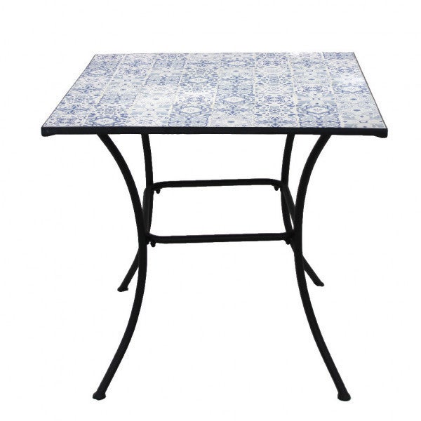 Set bistrot tavolo rotondo 60 cm e 2 sedie in metallo nero con decorazione mosaico toni