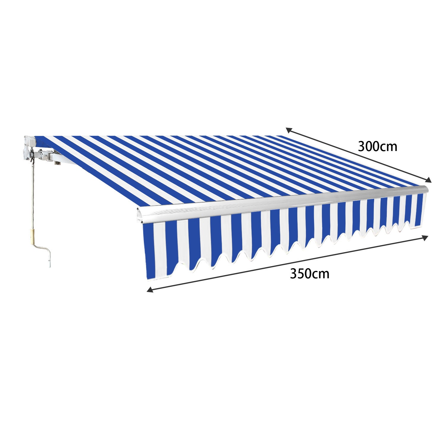 350x300cm Store Banne manuel pour terrasse Retractable Toile premium 280g/m² en Aluminium avec Manivelle et Angle Reglable Bleu Beige - 2