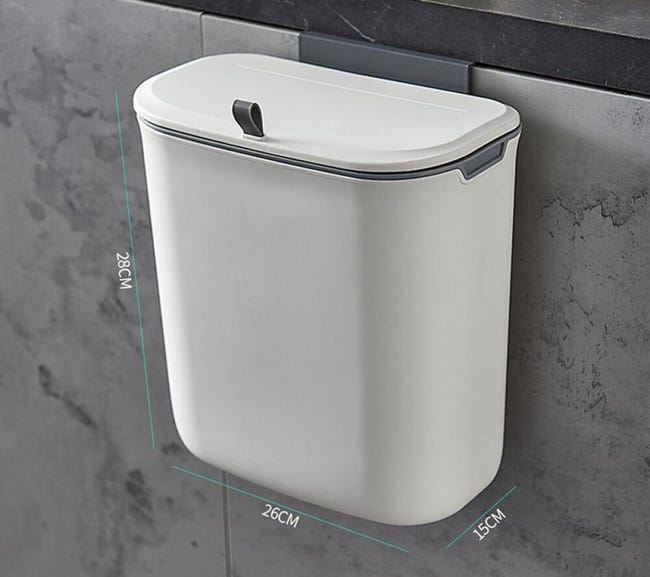 Poubelle Murale Cuisine 9L Avec Couvercle - Poubelle Suspendue Compost Et Comptoir - Gris - Idéal Pour Armoire Et Porte