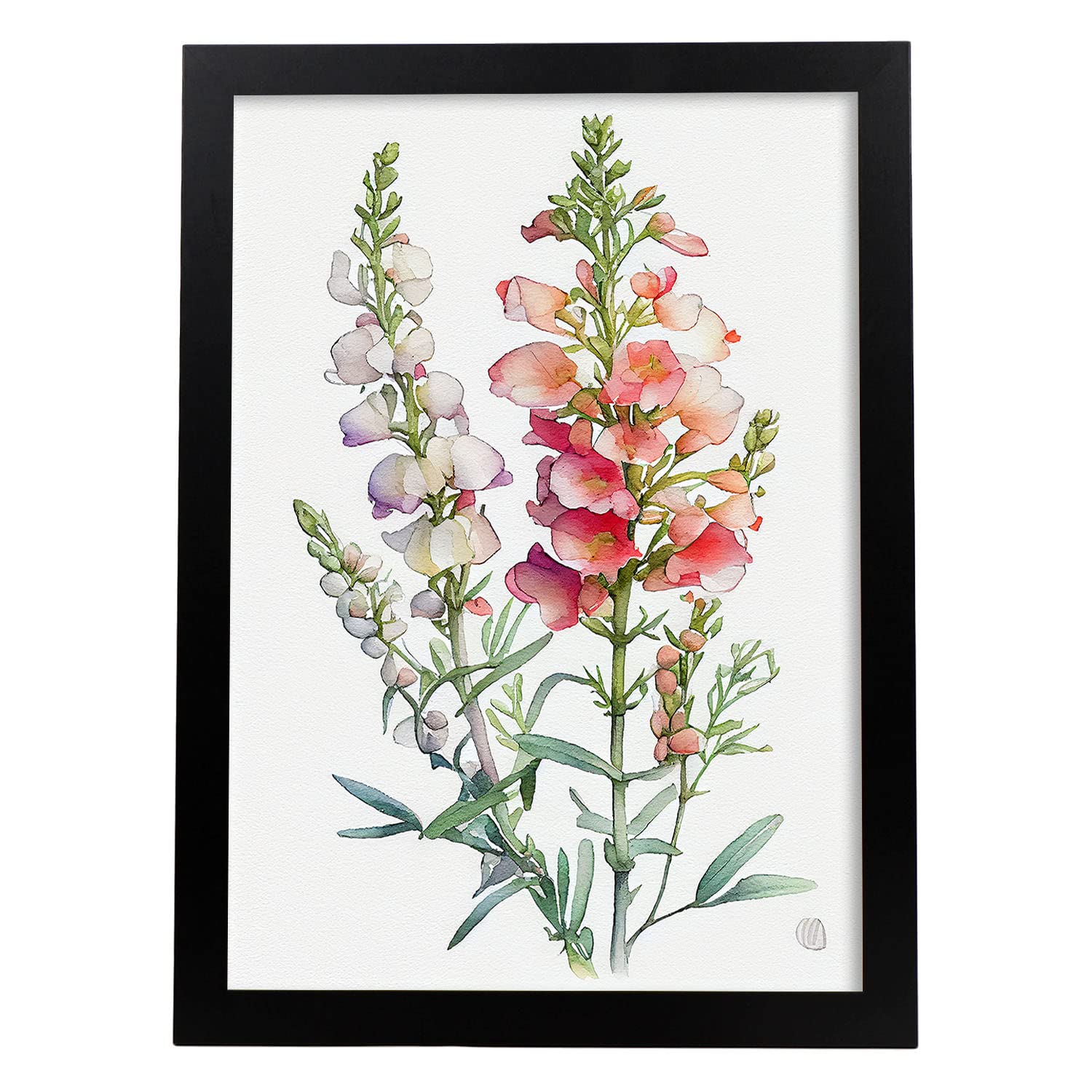 Nacnic poster de boca de dragón estilo nórdico ilustraciones de botánica con flores y plantas en acuarela y modelo 8 a3 con marco negro