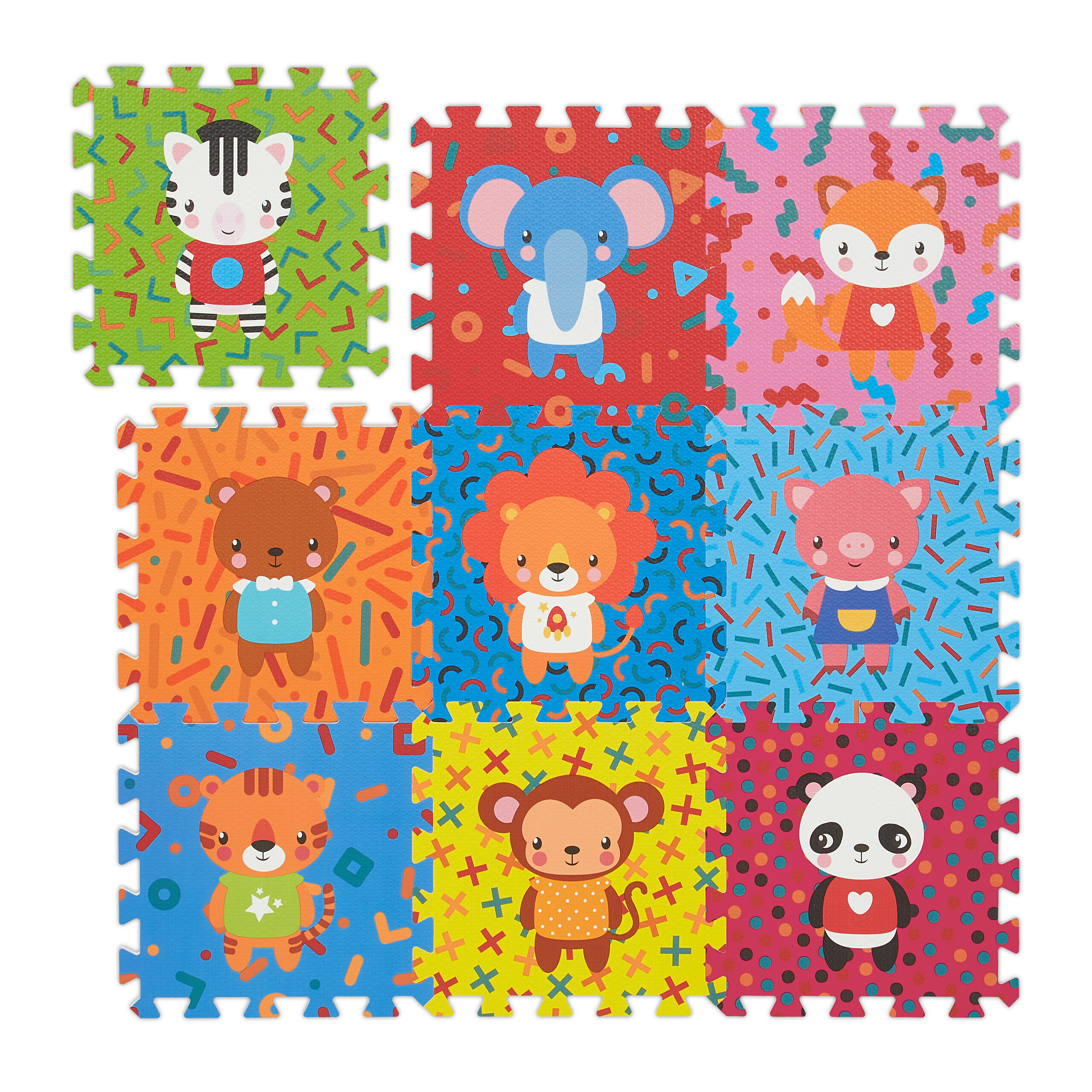 Relaxdays alfombra puzle animales, alfombrilla juegos 9 piezas, sin tóxicos, suelo goma eva, 86 x 86 cm, multicolor