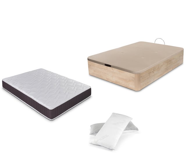 DORMIDAN - Pack canapé abatible Gran Capacidad + Colchón viscoelástico + Almohada Visco Copos de Regalo, 150x190cm Roble
