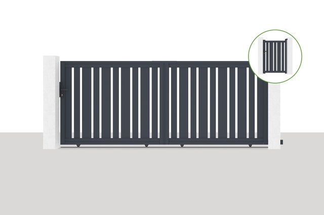 Portail coulissant 3,5x1,4m VEYMONT + Portillon 1m VEYMONT H.140cm gris
