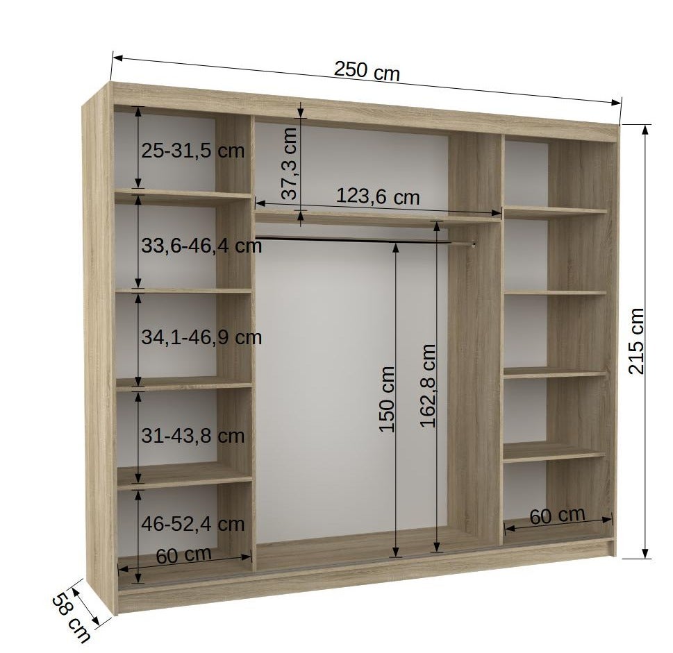 Grande armoire de chambre à coucher 3 portes coulissantes blanches et miroir Douko 250cm - 5