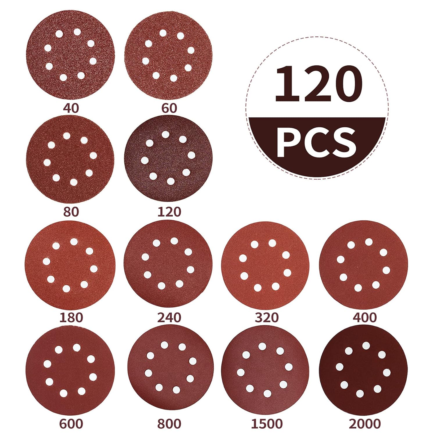 Sruhrak Disques De Ponçage 125 Mm 20 X 40/60/80/120 Grain 8