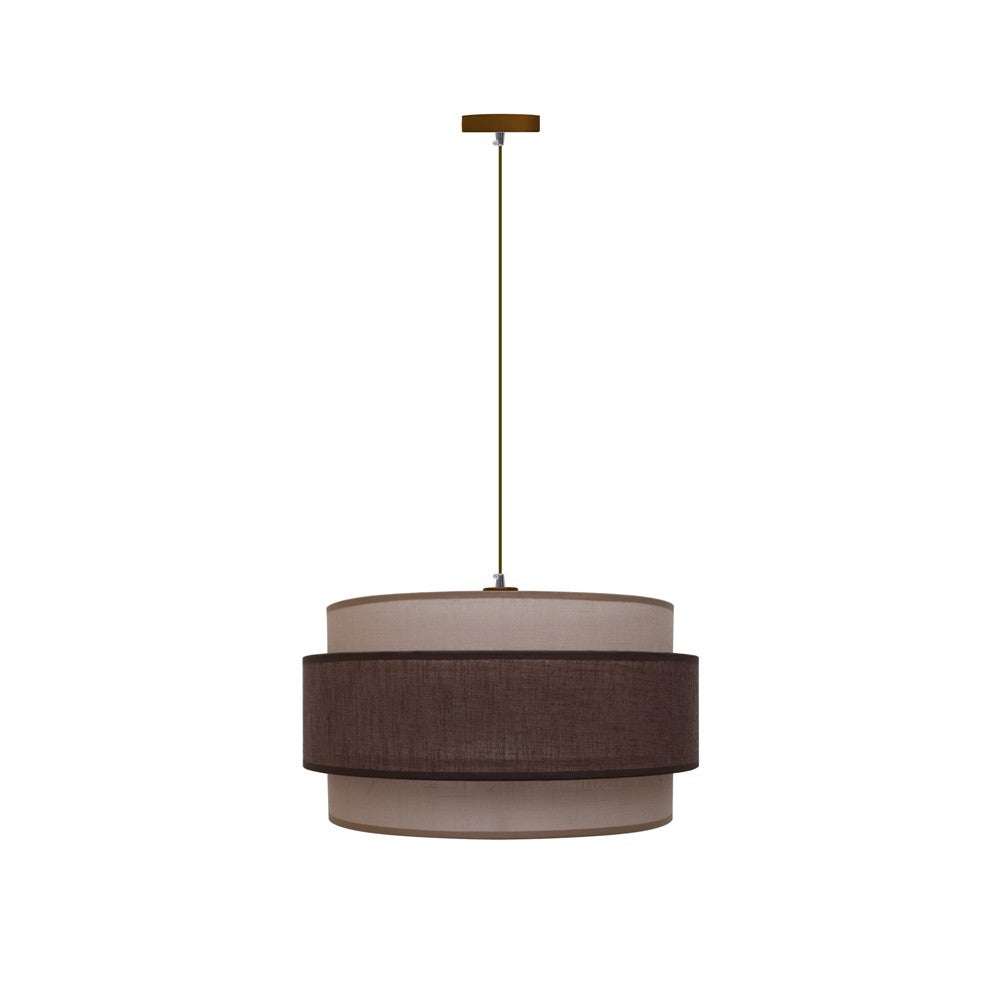 Lampa sufitowa Menida z potrójnym okrągłym abażurem z brązowego lnu i brązowym paskiem tkaniny ø40 cm