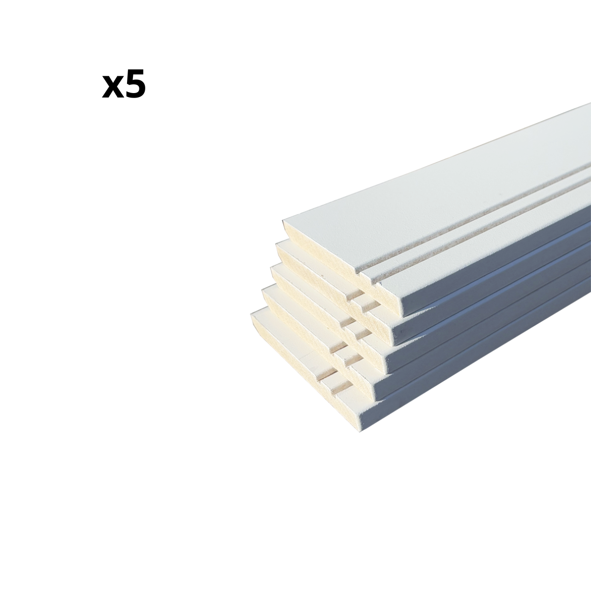 Lot de 5 Plinthes modernes Prépeint Blanc MDF, L.2,44 m x l.11,8 cm x Ep.12 mm - 5