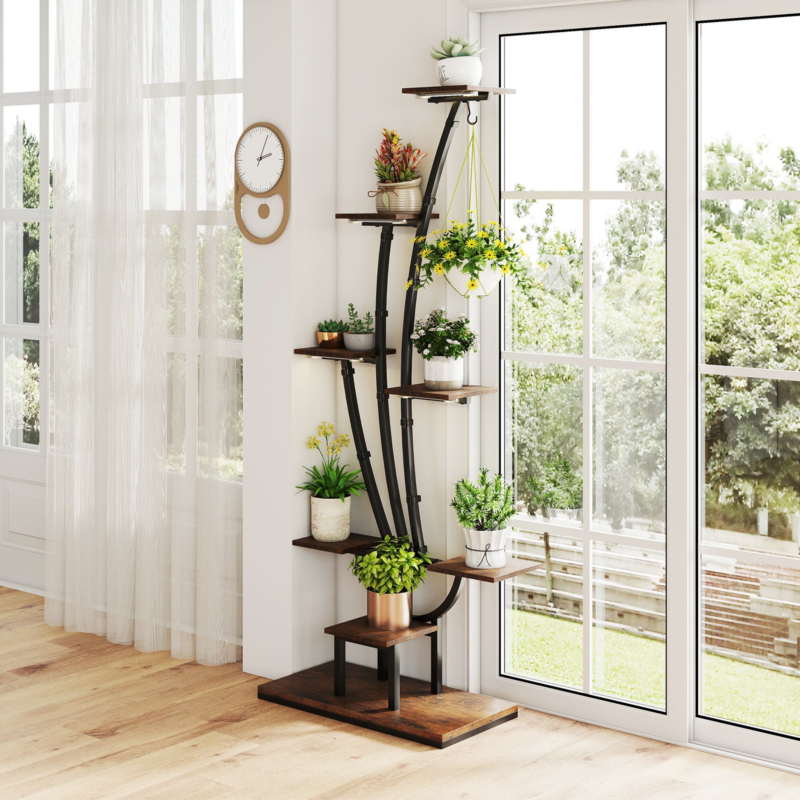 Support de Plante en Métal à 8 Niveaux, Étagère à Fleurs d'Intérieur avec Lampes à Lumières Réglables, Présentoir de Fleurs Décoratif pour Salon - 2