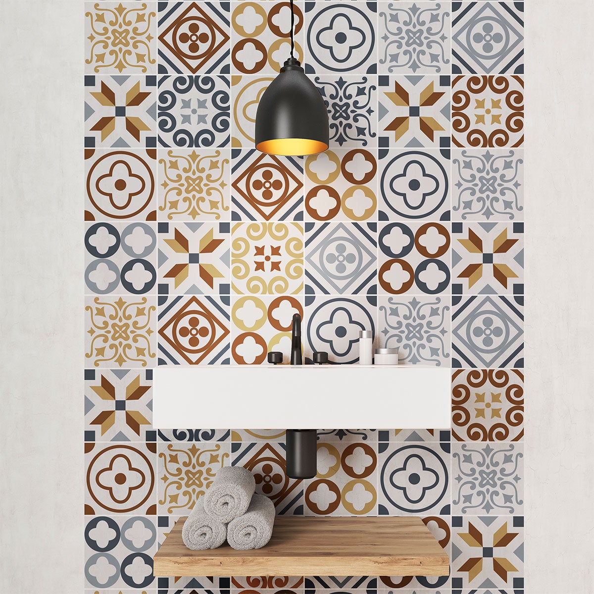 24 vinilos baldosas de cemento azulejos ricky - adhesivo de pared - revestimiento sticker mural decorativo - 24stickers20x20cm