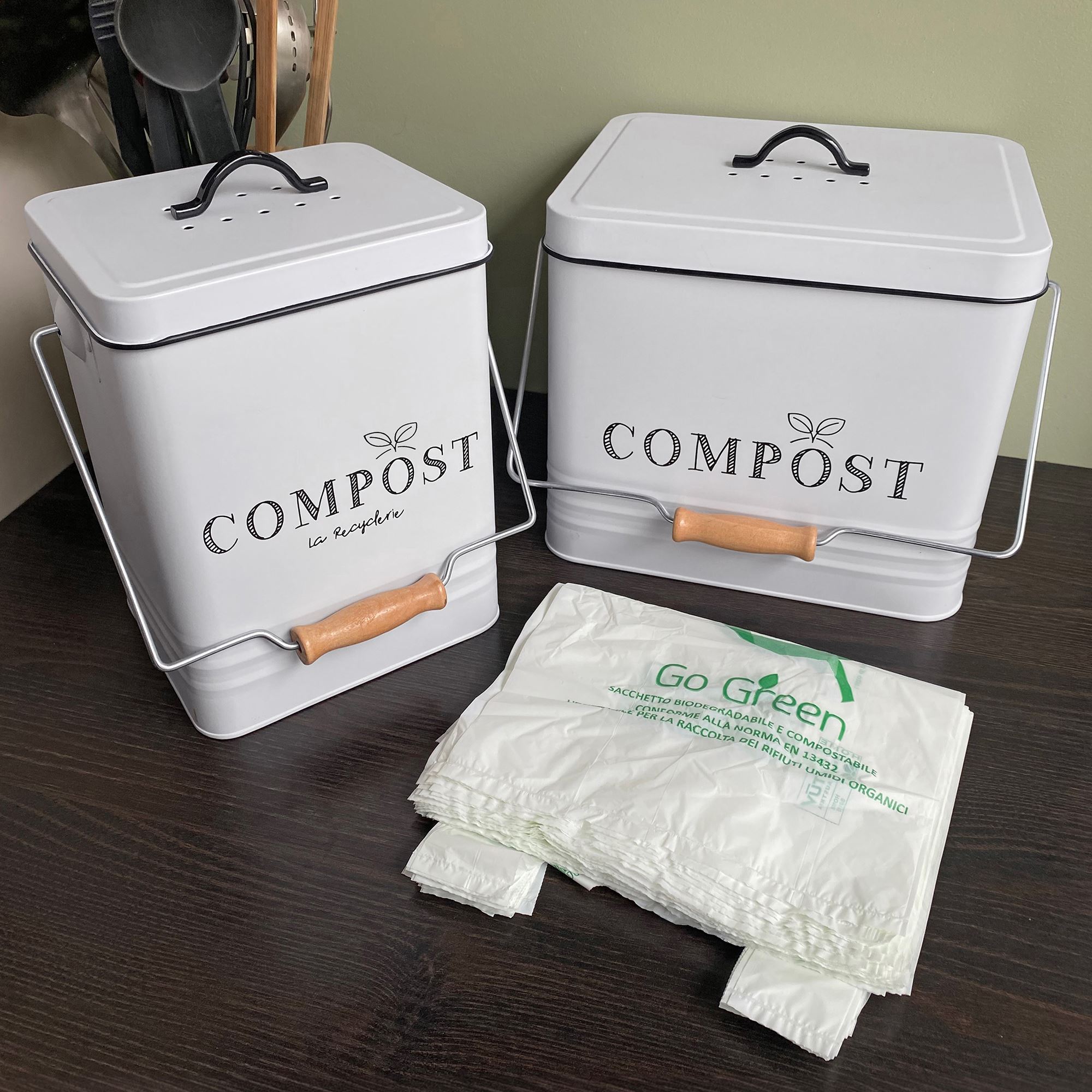Accessoire cuisine COMPOST POUBELLE DE CUISINE Moyen blanc en métal - 2