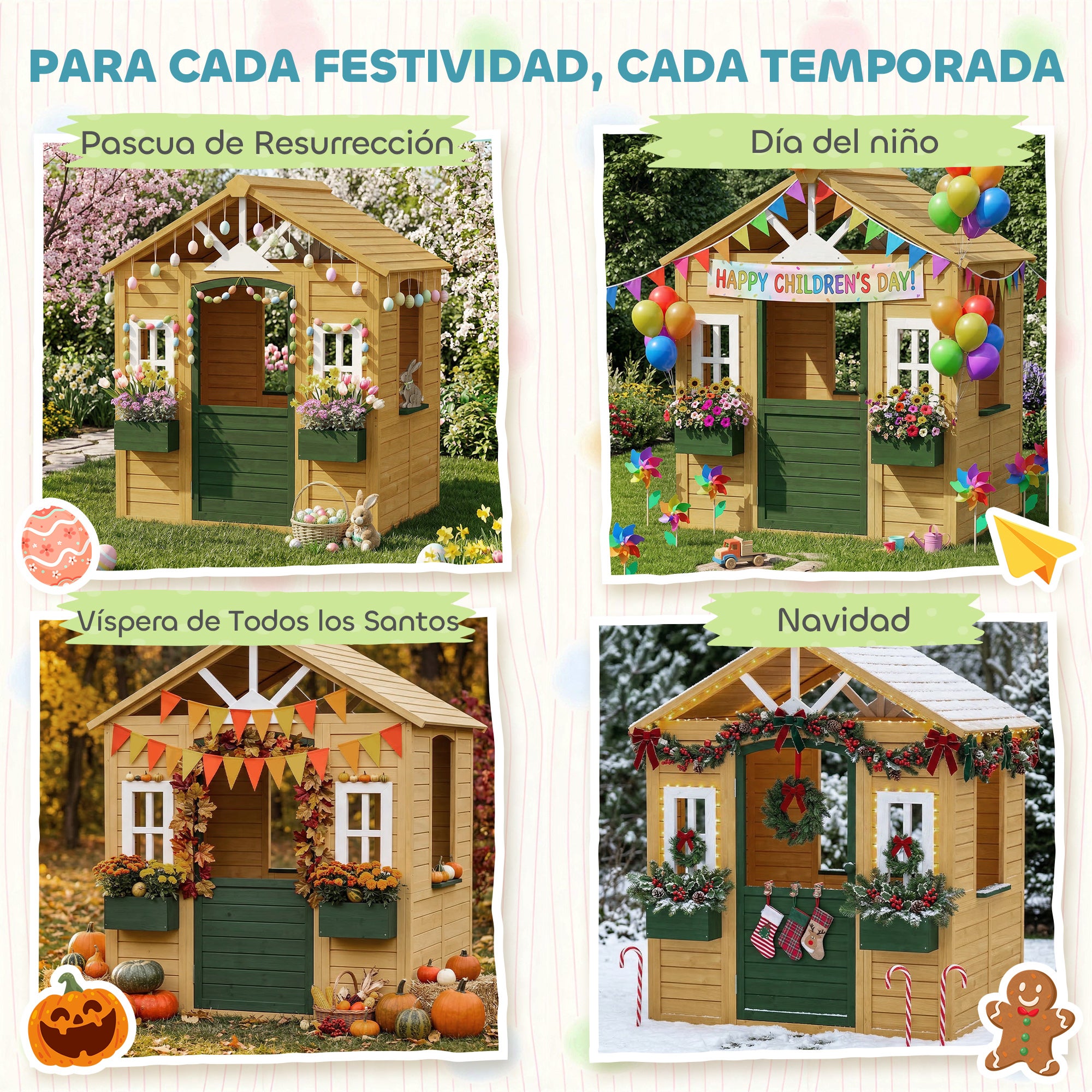 Casinha de Madeira Infantil AIYAPLAY Madeira de Abeto Madeira 134,5x97x150 cm - 9